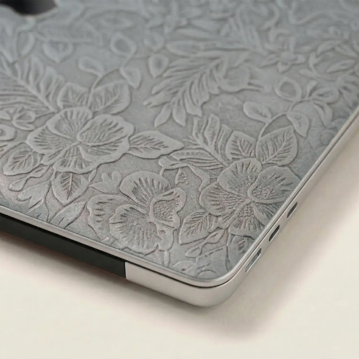 Classic Gray Hibiscus Embossed Leather MacBook Skin