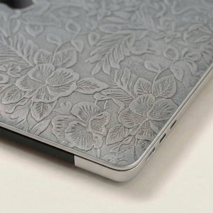 Classic Gray Hibiscus Embossed Leather MacBook Skin