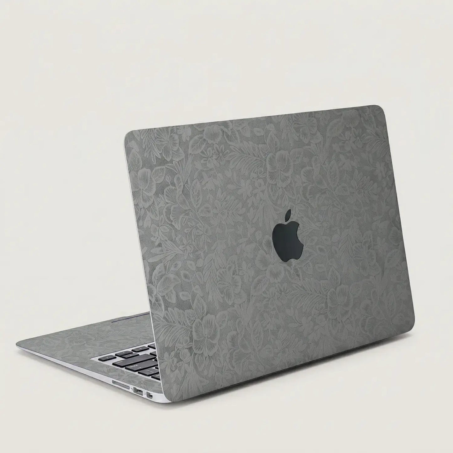Classic Gray Hibiscus Embossed Leather MacBook Skin