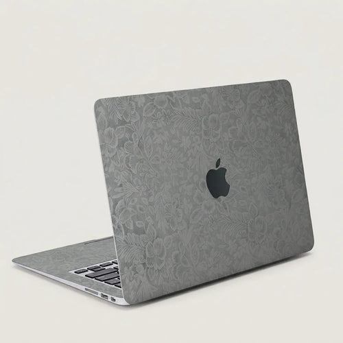 Classic Gray Hibiscus Embossed Leather MacBook Skin