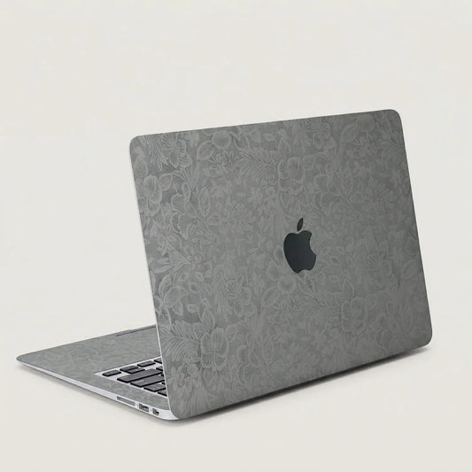 Classic Gray Hibiscus Embossed Leather MacBook Skin