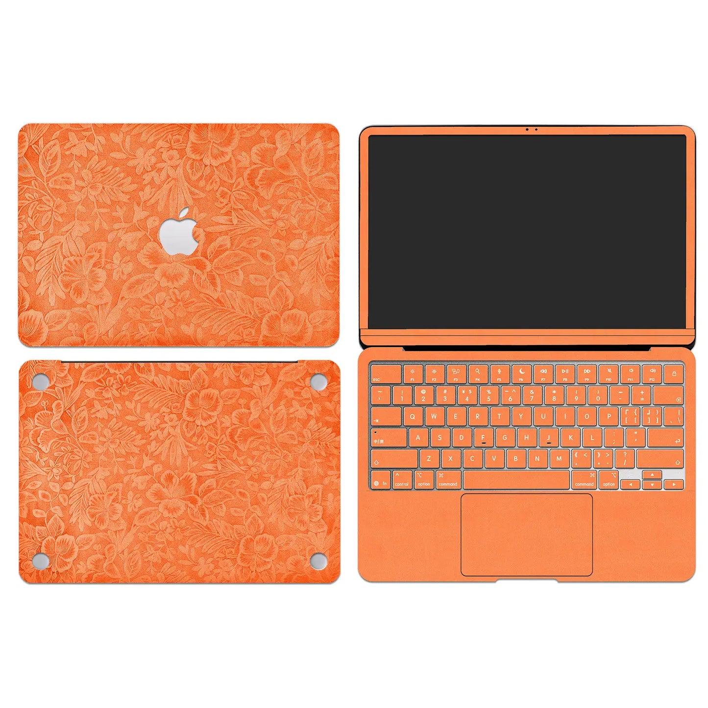Sunset Orange Hibiscus Embossed Leather MacBook Skin