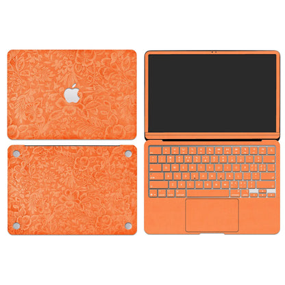 Sunset Orange Hibiscus Embossed Leather MacBook Skin