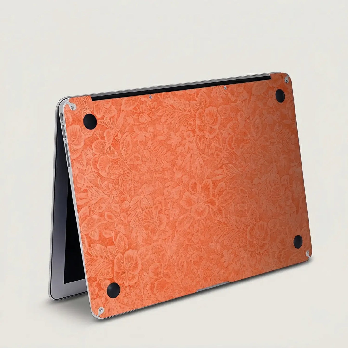 Sunset Orange Hibiscus Embossed Leather MacBook Skin