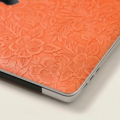 Sunset Orange Hibiscus Embossed Leather MacBook Skin