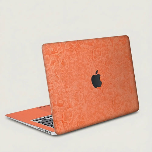 Sunset Orange Hibiscus Embossed Leather MacBook Skin