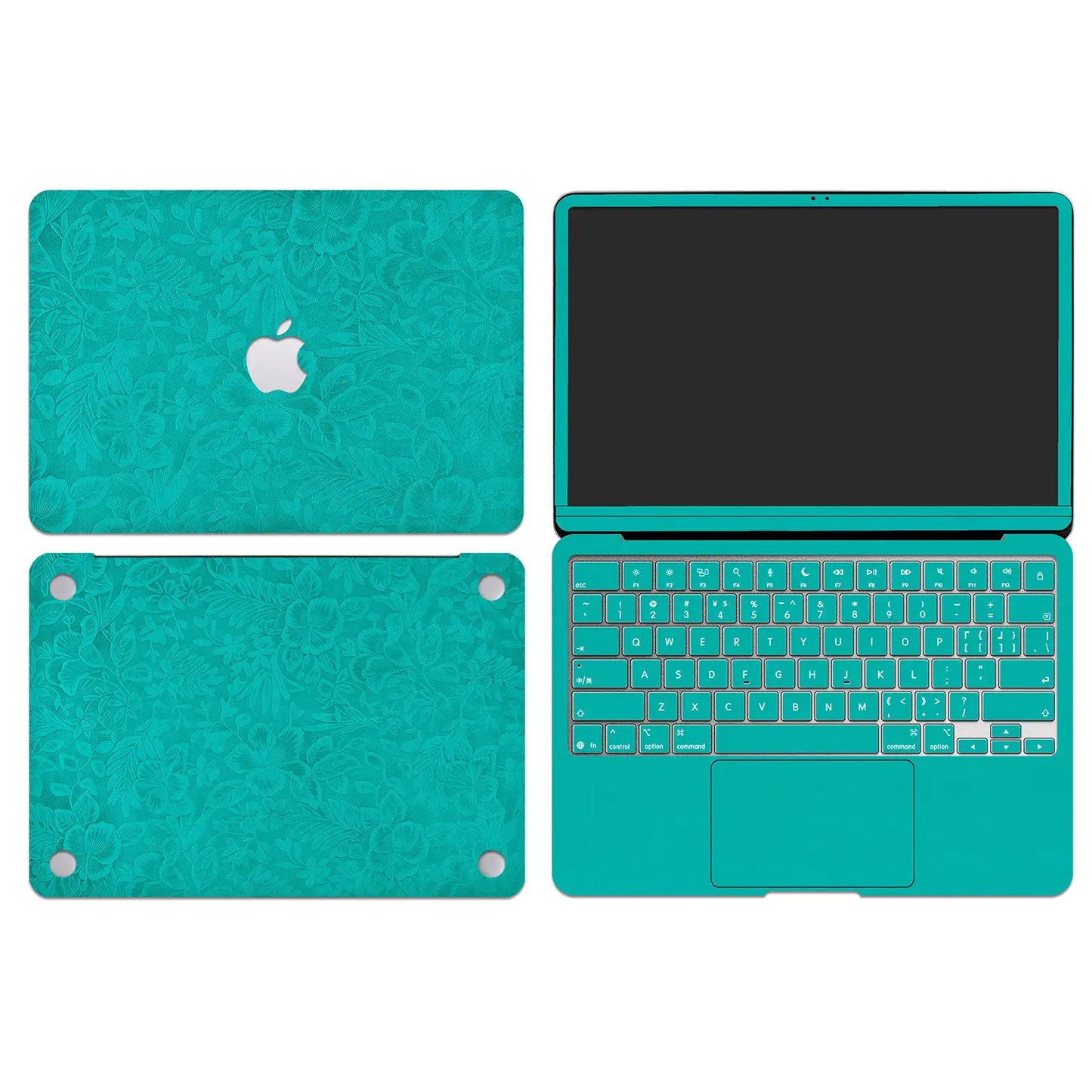 Tropical Teal Hibiscus Embossed Leather MacBook Skin