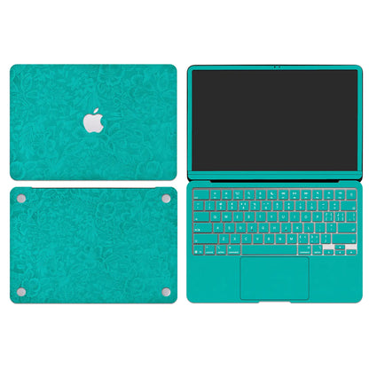 Tropical Teal Hibiscus Embossed Leather MacBook Skin