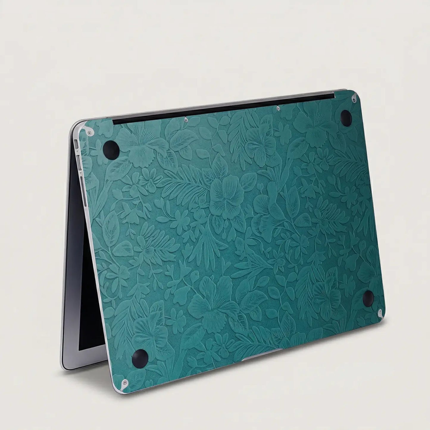 Tropical Teal Hibiscus Embossed Leather MacBook Skin