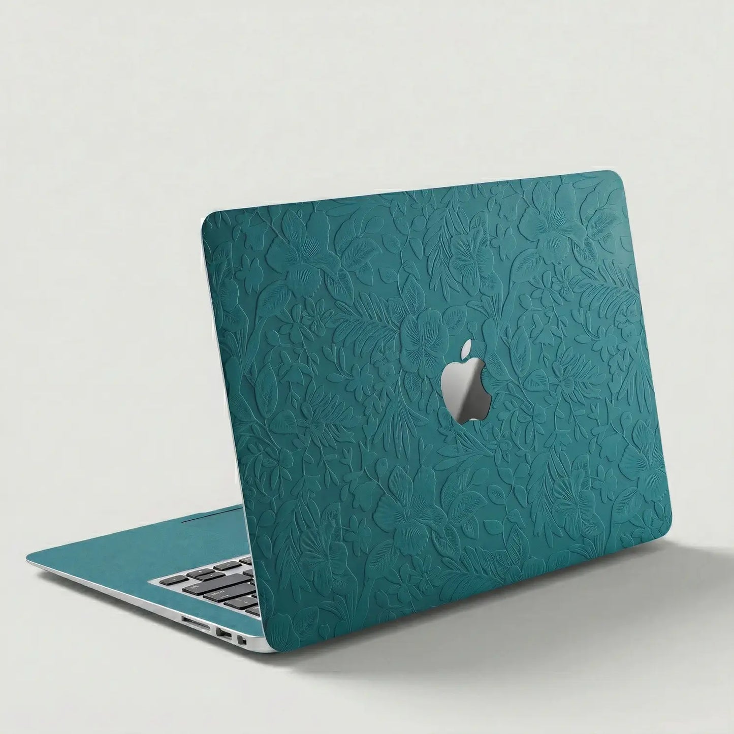 Tropical Teal Hibiscus Embossed Leather MacBook Skin