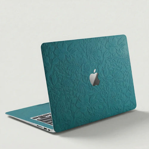 Tropical Teal Hibiscus Embossed Leather MacBook Skin