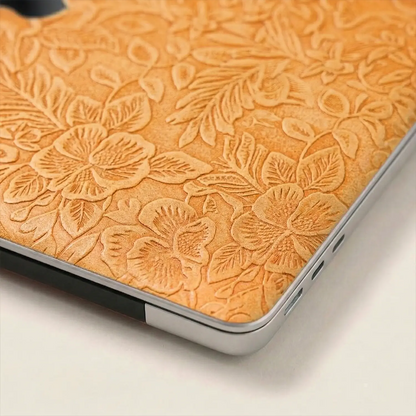 Sunny Yellow Hibiscus Embossed Leather MacBook Skin