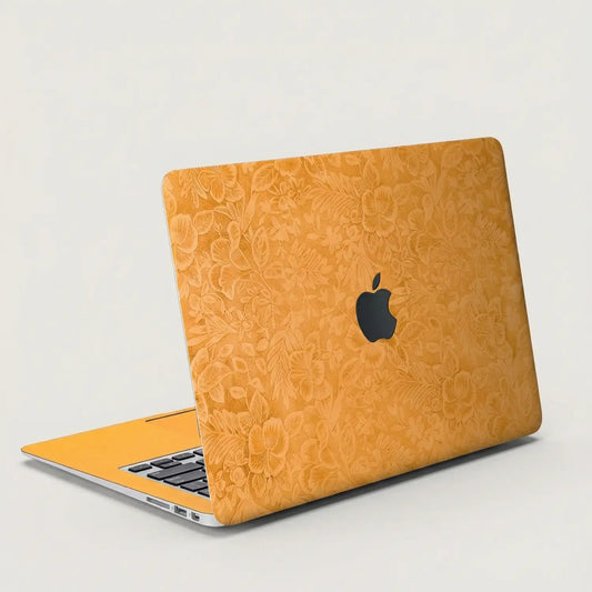 Sunny Yellow Hibiscus Embossed Leather MacBook Skin