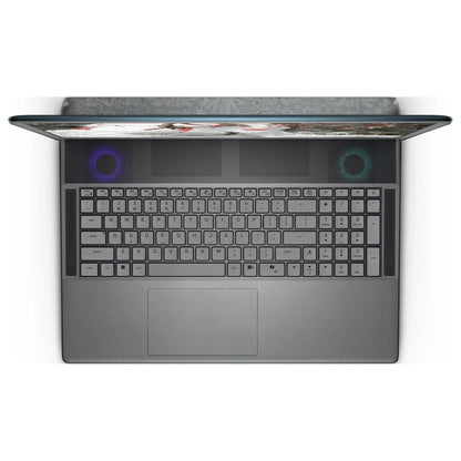 Top view of an open Alienware 18 Area-51 (2025), showing the Classic Gray keyboard keys, palm rest and touchpad skin below the dark upper grille.