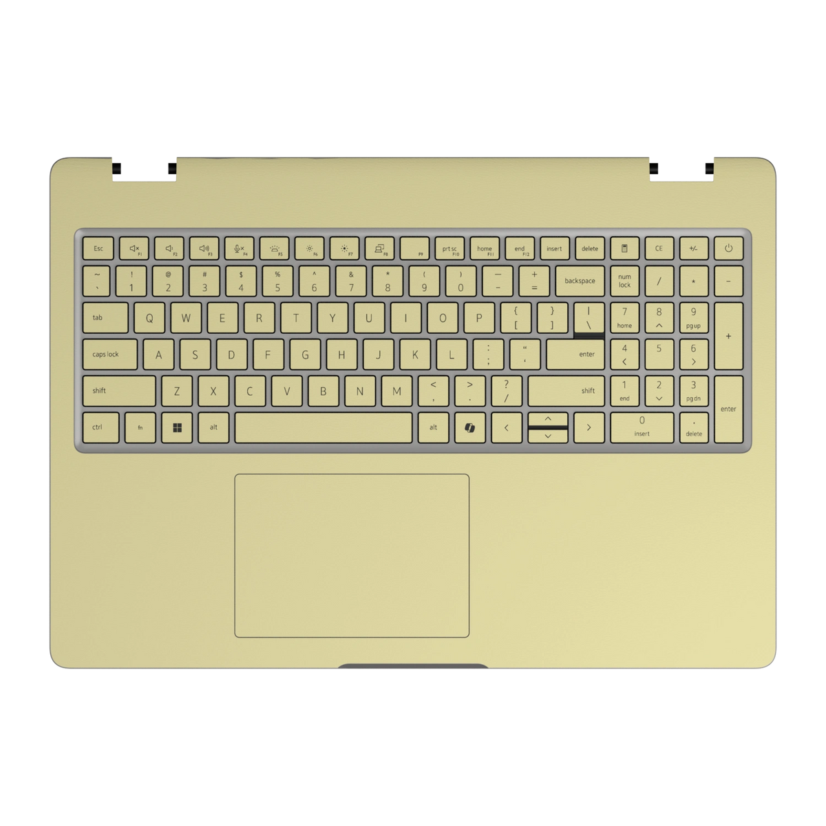 Champagne Gold plain synthetic leather Dell business laptop skin, c-face view. Rendered on Dell Pro 16 PC16250; exact cuts follow the selected model and coverage.