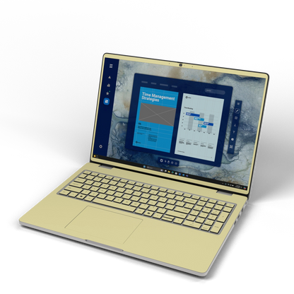 Champagne Gold plain synthetic leather Dell business laptop skin, front view. Rendered on Dell Pro 16 PC16250; exact cuts follow the selected model and coverage.