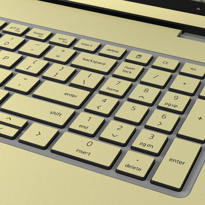 Champagne Gold plain synthetic leather Dell business laptop skin, macro view. Rendered on Dell Pro 16 PC16250; exact cuts follow the selected model and coverage.