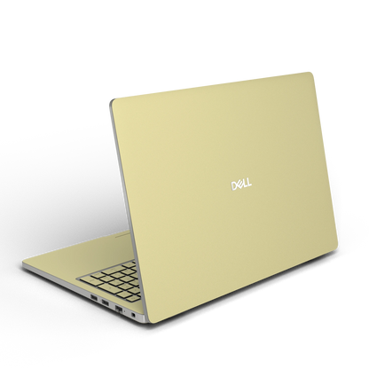Champagne Gold plain synthetic leather Dell business laptop skin, rear view. Rendered on Dell Pro 16 PC16250; exact cuts follow the selected model and coverage.