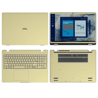 Champagne Gold plain synthetic leather Dell business laptop skin, sku-abcd view. Rendered on Dell Pro 16 PC16250; exact cuts follow the selected model and coverage.
