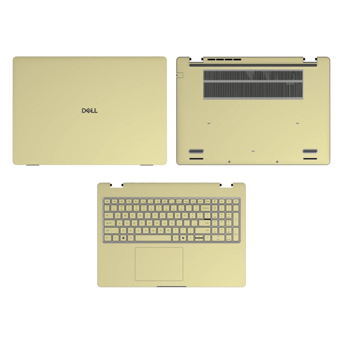 Champagne Gold plain synthetic leather Dell business laptop skin, sku-acd view. Rendered on Dell Pro 16 PC16250; exact cuts follow the selected model and coverage.