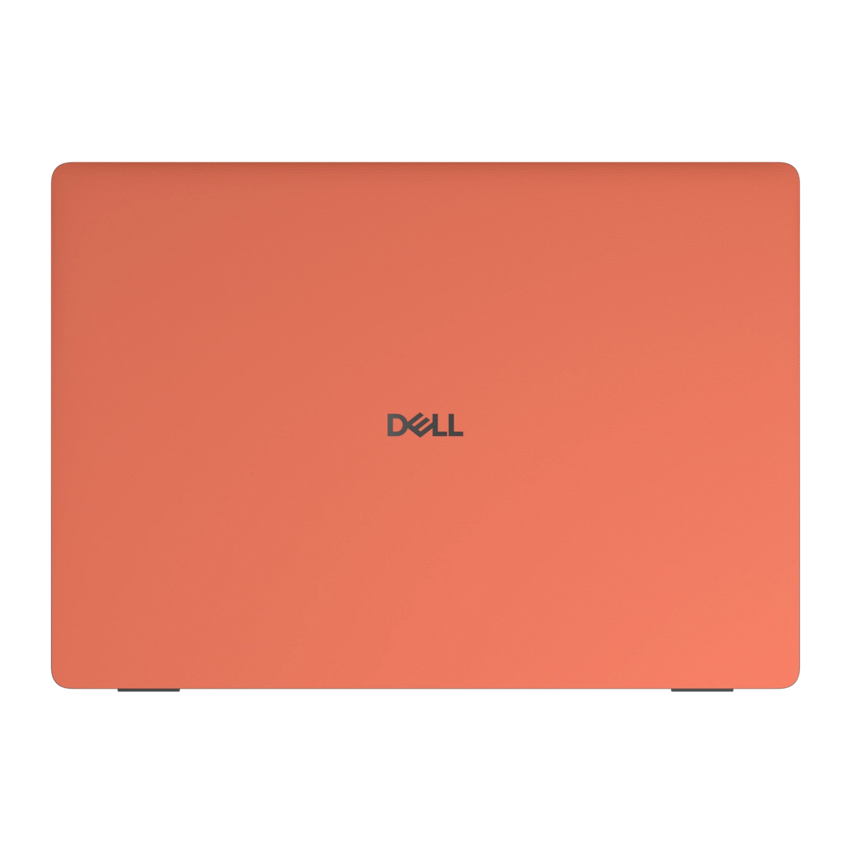 Cinnabar Orange plain synthetic leather Dell business laptop skin, a-face view. Rendered on Dell Pro 16 PC16250; exact cuts follow the selected model and coverage.