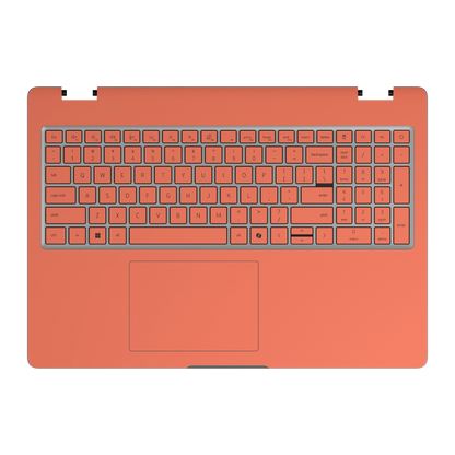Cinnabar Orange plain synthetic leather Dell business laptop skin, c-face view. Rendered on Dell Pro 16 PC16250; exact cuts follow the selected model and coverage.