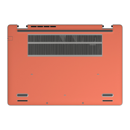 Cinnabar Orange plain synthetic leather Dell business laptop skin, d-face view. Rendered on Dell Pro 16 PC16250; exact cuts follow the selected model and coverage.