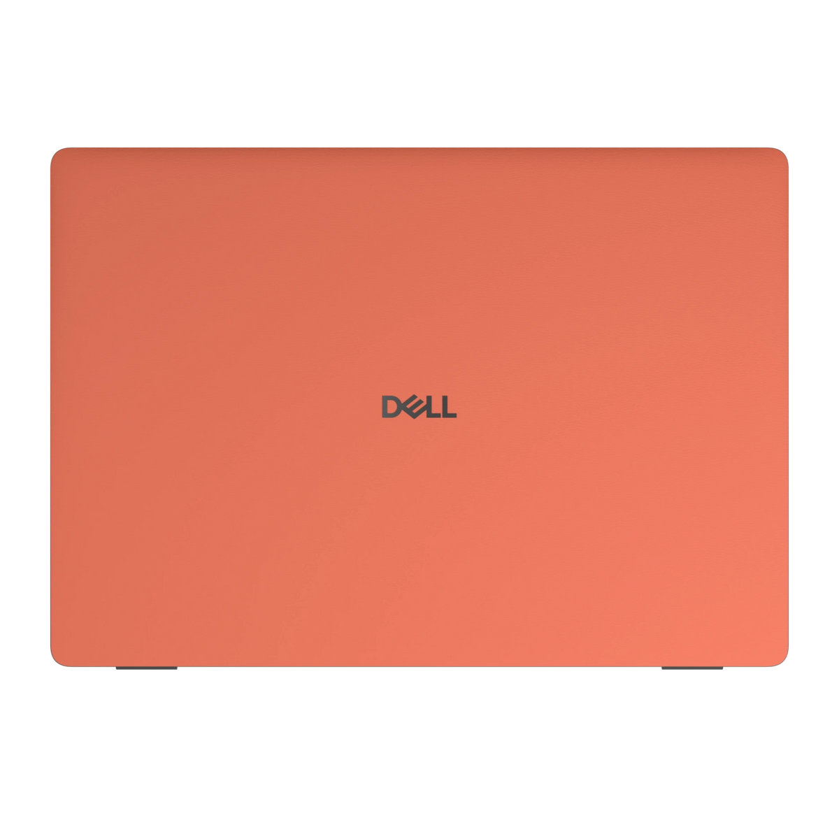 Cinnabar Orange plain synthetic leather Dell business laptop skin, sku-a view. Rendered on Dell Pro 16 PC16250; exact cuts follow the selected model and coverage.