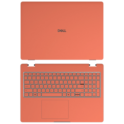 Cinnabar Orange plain synthetic leather Dell business laptop skin, sku-ac view. Rendered on Dell Pro 16 PC16250; exact cuts follow the selected model and coverage.