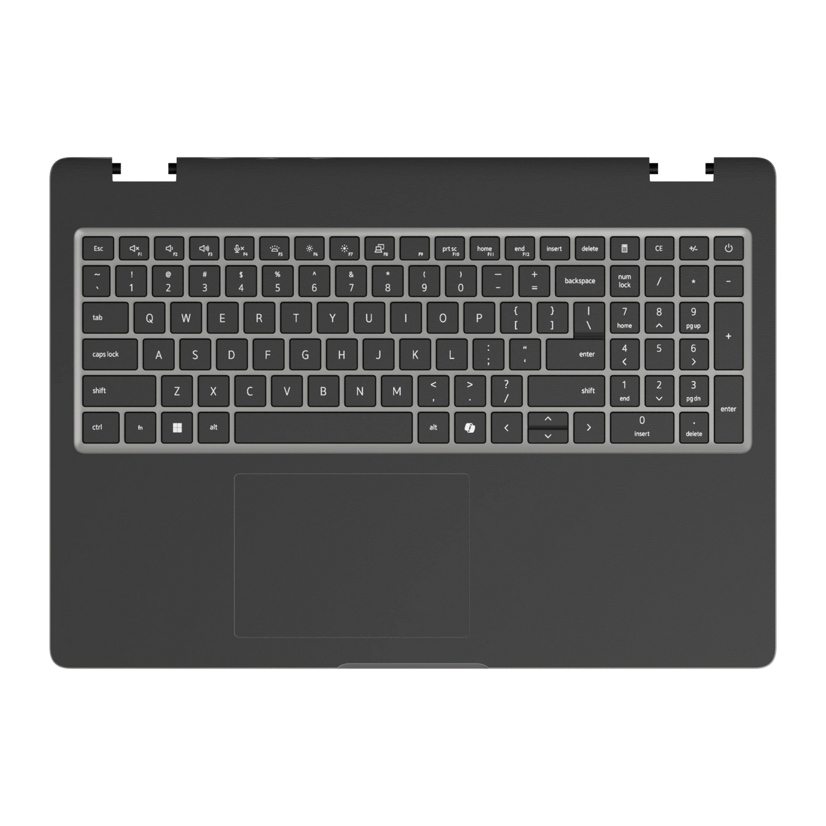 Graphite Black plain synthetic leather Dell business laptop skin, c-face view. Rendered on Dell Pro 16 PC16250; exact cuts follow the selected model and coverage.