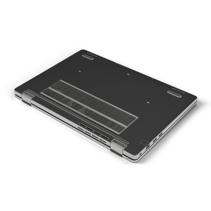 Graphite Black plain synthetic leather Dell business laptop skin, d-bottom view. Rendered on Dell Pro 16 PC16250; exact cuts follow the selected model and coverage.