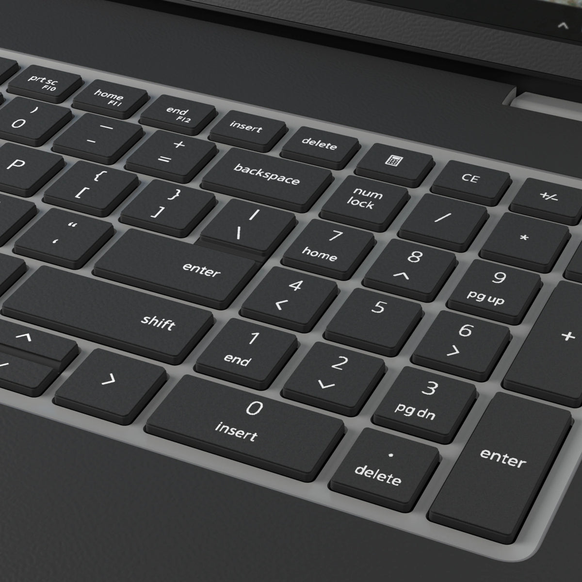 Graphite Black plain synthetic leather Dell business laptop skin, macro view. Rendered on Dell Pro 16 PC16250; exact cuts follow the selected model and coverage.