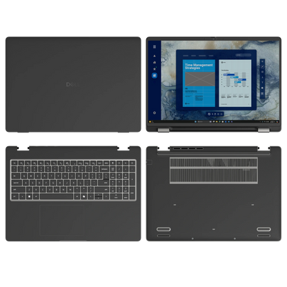 Graphite Black plain synthetic leather Dell business laptop skin, sku-abcd view. Rendered on Dell Pro 16 PC16250; exact cuts follow the selected model and coverage.