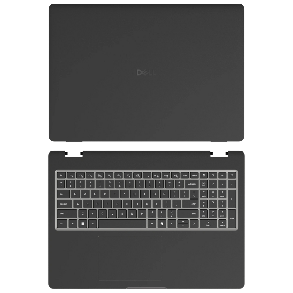 Graphite Black plain synthetic leather Dell business laptop skin, sku-ac view. Rendered on Dell Pro 16 PC16250; exact cuts follow the selected model and coverage.