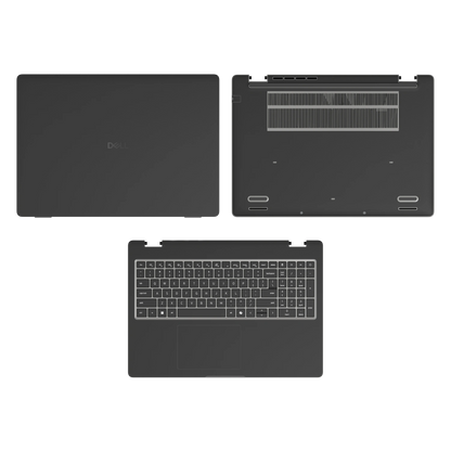 Graphite Black plain synthetic leather Dell business laptop skin, sku-acd view. Rendered on Dell Pro 16 PC16250; exact cuts follow the selected model and coverage.