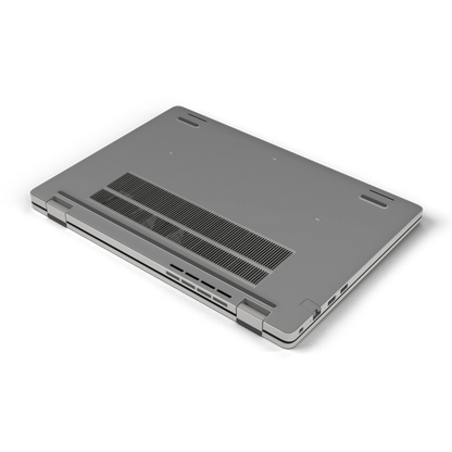Original Gray plain synthetic leather Dell business laptop skin, d-bottom view. Rendered on Dell Pro 16 PC16250; exact cuts follow the selected model and coverage.