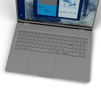 Original Gray plain synthetic leather Dell business laptop skin, keyboard-wide view. Rendered on Dell Pro 16 PC16250; exact cuts follow the selected model and coverage.