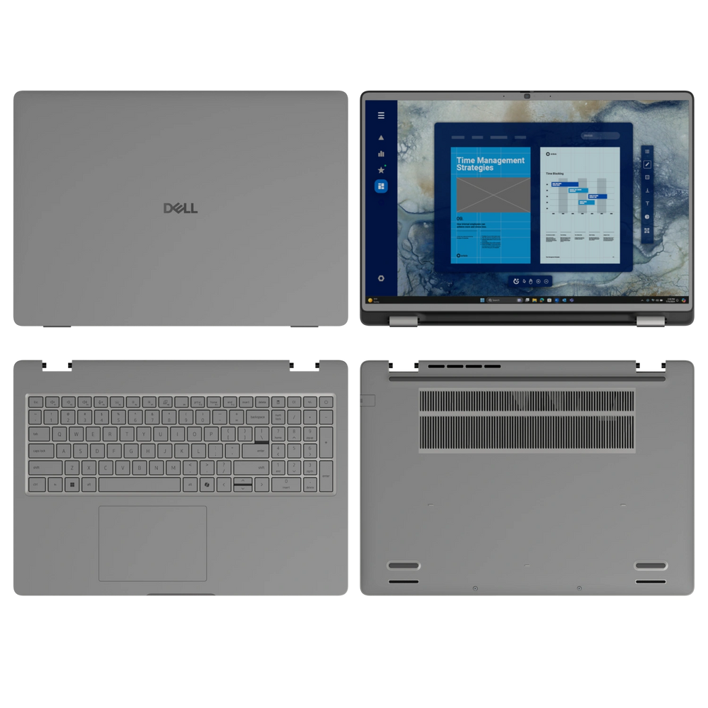Original Gray plain synthetic leather Dell business laptop skin, sku-abcd view. Rendered on Dell Pro 16 PC16250; exact cuts follow the selected model and coverage.