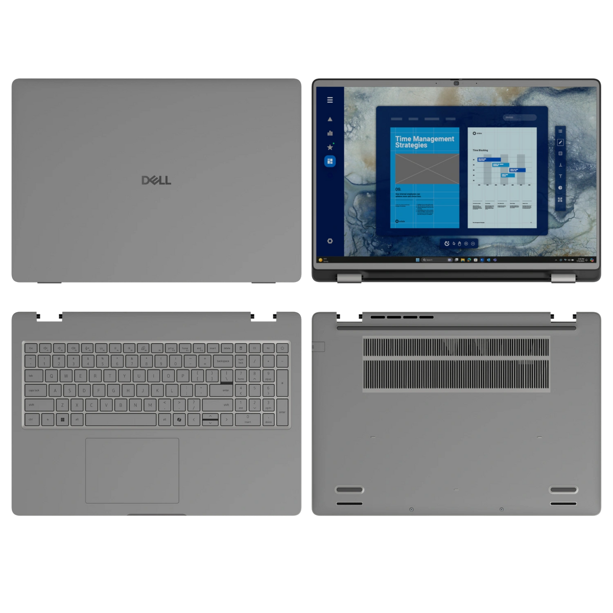 Original Gray plain synthetic leather Dell business laptop skin, sku-abcd view. Rendered on Dell Pro 16 PC16250; exact cuts follow the selected model and coverage.