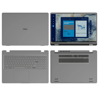 Original Gray plain synthetic leather Dell business laptop skin, sku-abcd view. Rendered on Dell Pro 16 PC16250; exact cuts follow the selected model and coverage.