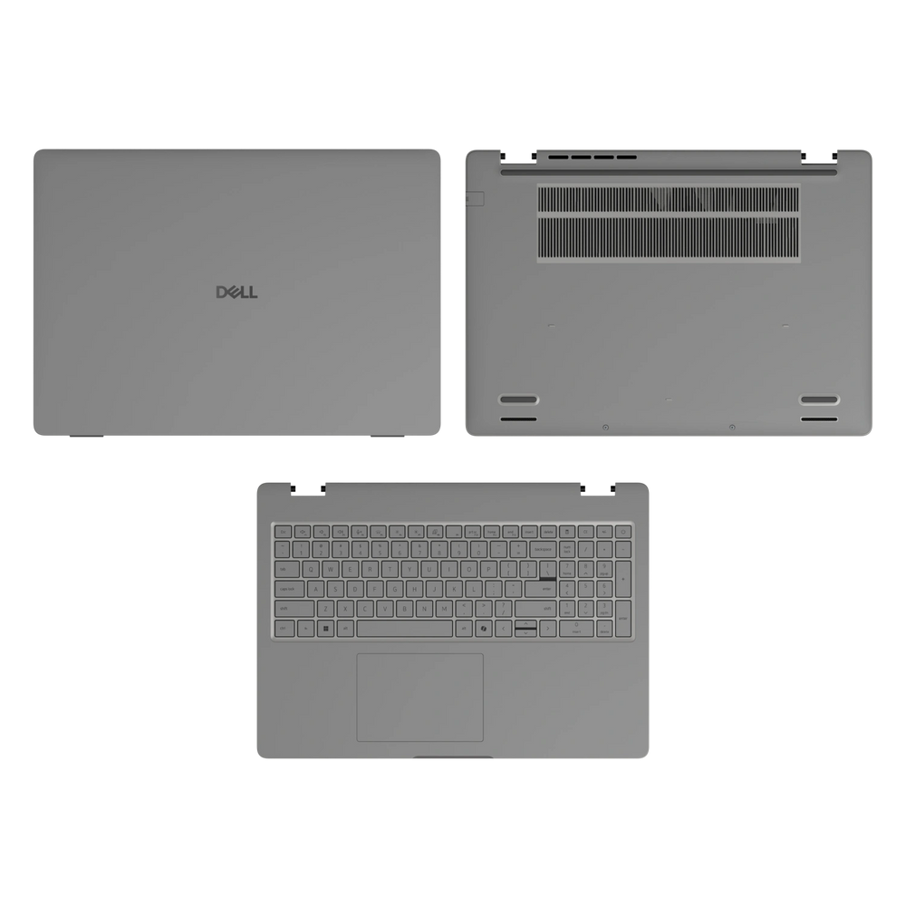 Original Gray plain synthetic leather Dell business laptop skin, sku-acd view. Rendered on Dell Pro 16 PC16250; exact cuts follow the selected model and coverage.