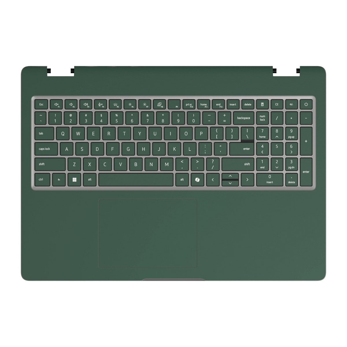 Original Green plain synthetic leather Dell business laptop skin, c-face view. Rendered on Dell Pro 16 PC16250; exact cuts follow the selected model and coverage.