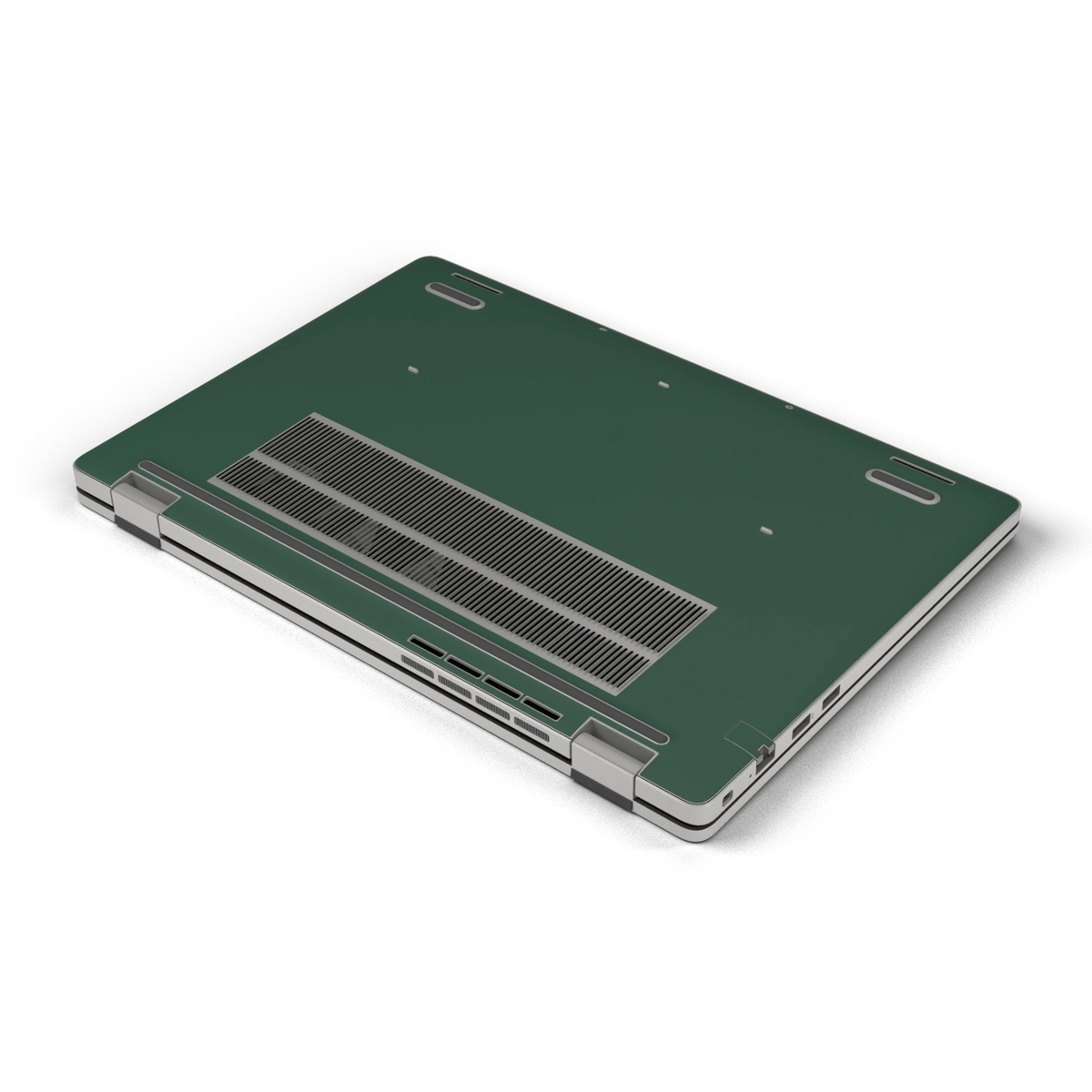 Original Green plain synthetic leather Dell business laptop skin, d-bottom view. Rendered on Dell Pro 16 PC16250; exact cuts follow the selected model and coverage.