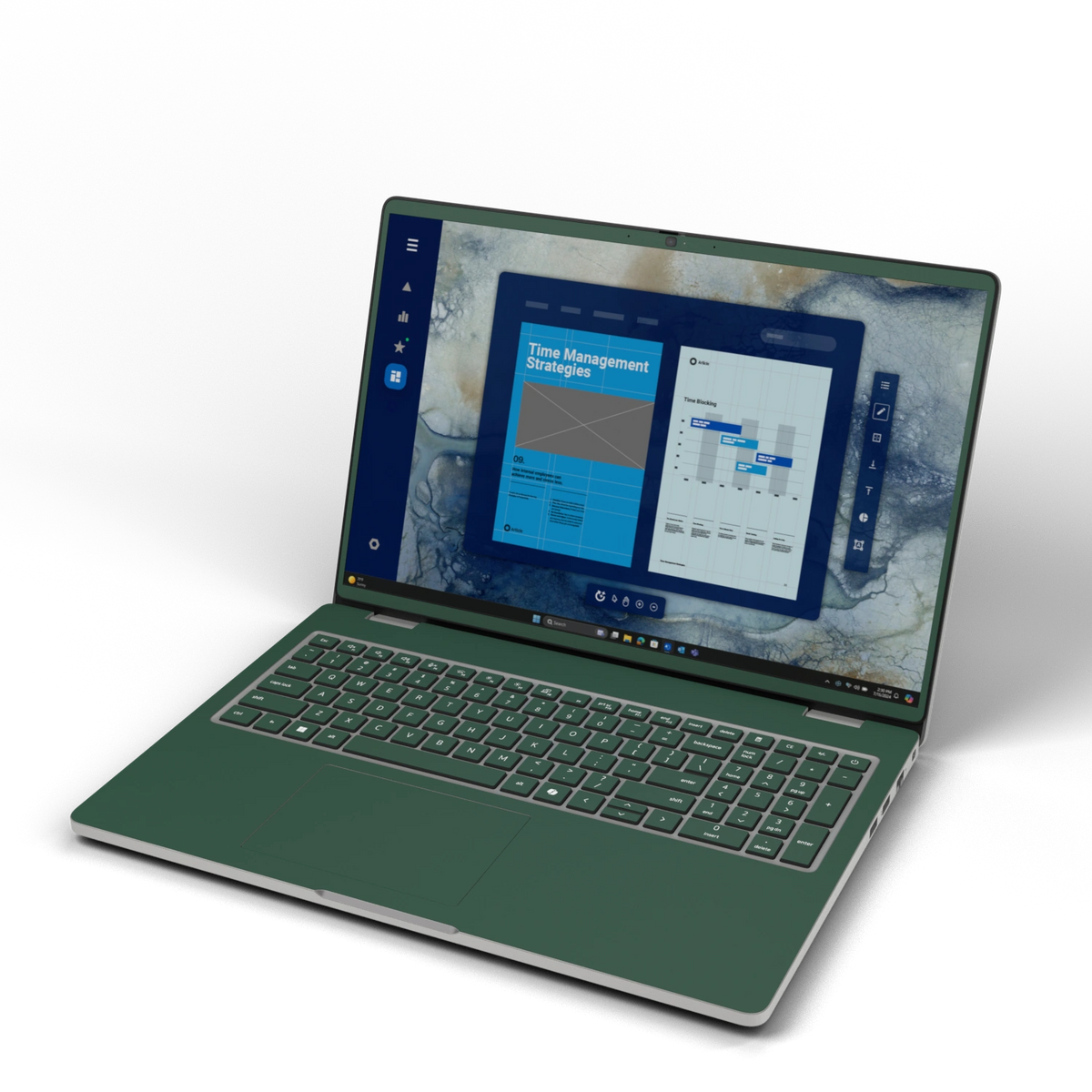 Original Green plain synthetic leather Dell business laptop skin, front view. Rendered on Dell Pro 16 PC16250; exact cuts follow the selected model and coverage.