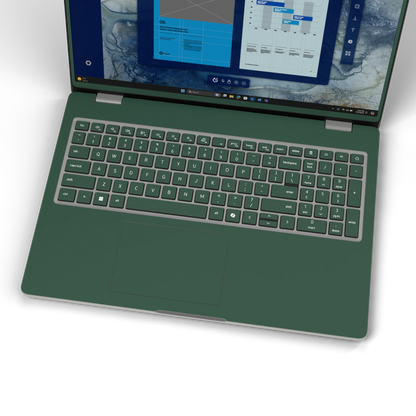Original Green plain synthetic leather Dell business laptop skin, keyboard-wide view. Rendered on Dell Pro 16 PC16250; exact cuts follow the selected model and coverage.