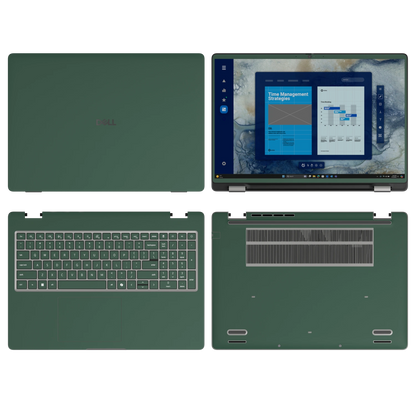 Original Green plain synthetic leather Dell business laptop skin, sku-abcd view. Rendered on Dell Pro 16 PC16250; exact cuts follow the selected model and coverage.