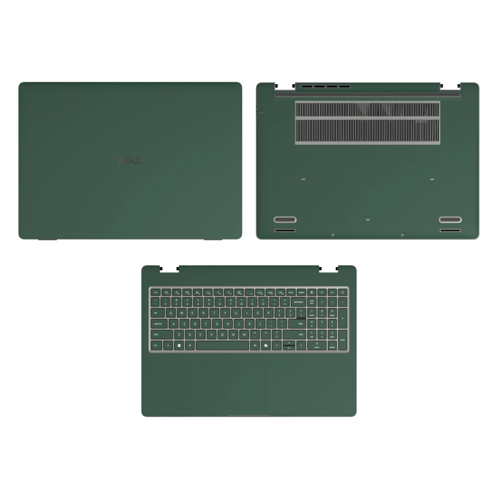 Original Green plain synthetic leather Dell business laptop skin, sku-acd view. Rendered on Dell Pro 16 PC16250; exact cuts follow the selected model and coverage.