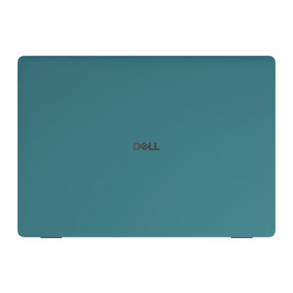 Peacock Blue plain synthetic leather Dell business laptop skin, a-face view. Rendered on Dell Pro 16 PC16250; exact cuts follow the selected model and coverage.