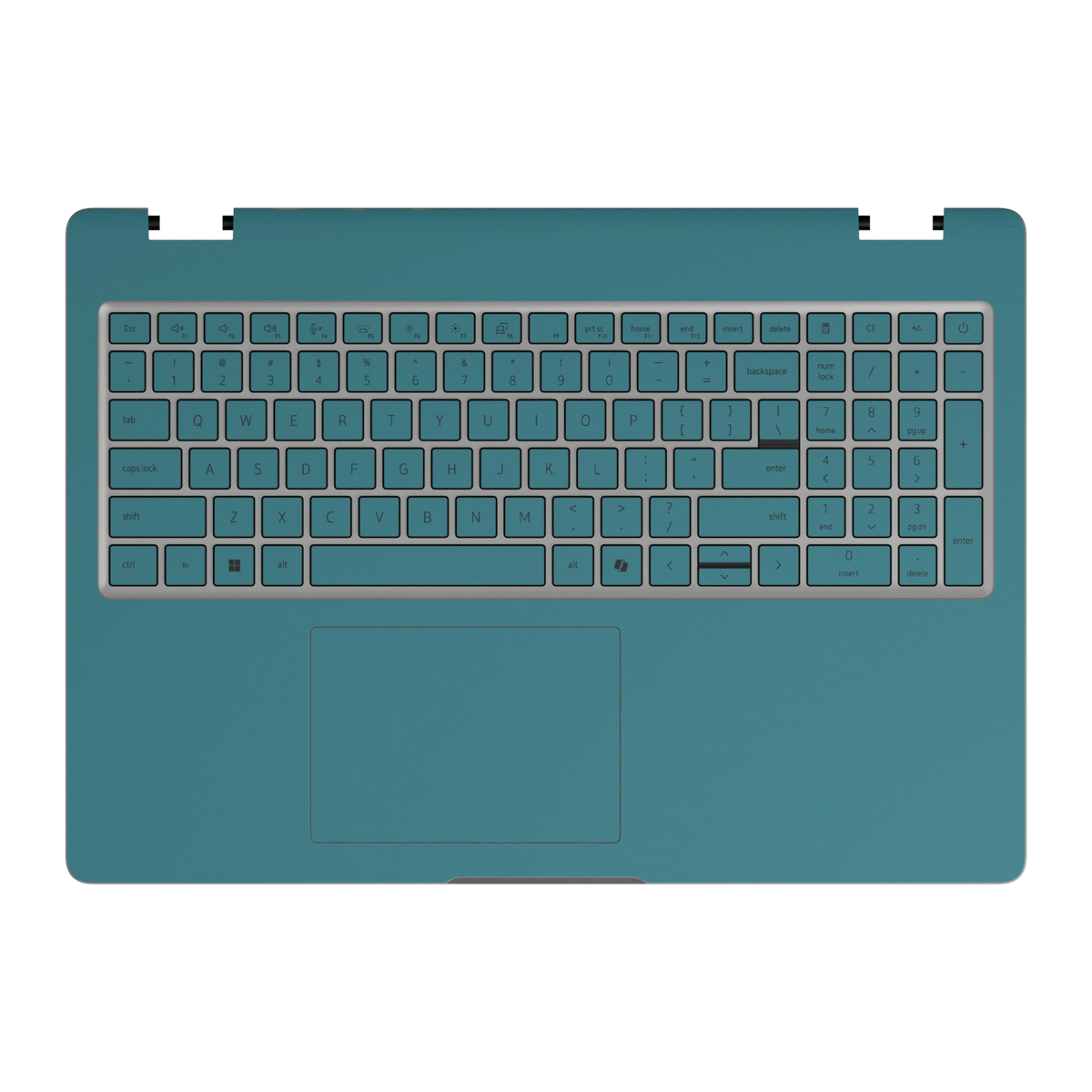 Peacock Blue plain synthetic leather Dell business laptop skin, c-face view. Rendered on Dell Pro 16 PC16250; exact cuts follow the selected model and coverage.