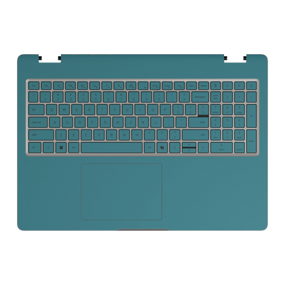 Peacock Blue plain synthetic leather Dell business laptop skin, c-face view. Rendered on Dell Pro 16 PC16250; exact cuts follow the selected model and coverage.